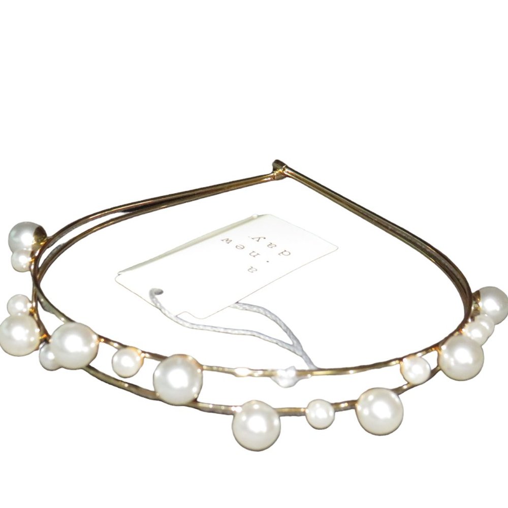 Gold Tone Faux Pearl Headband Bridal Prom